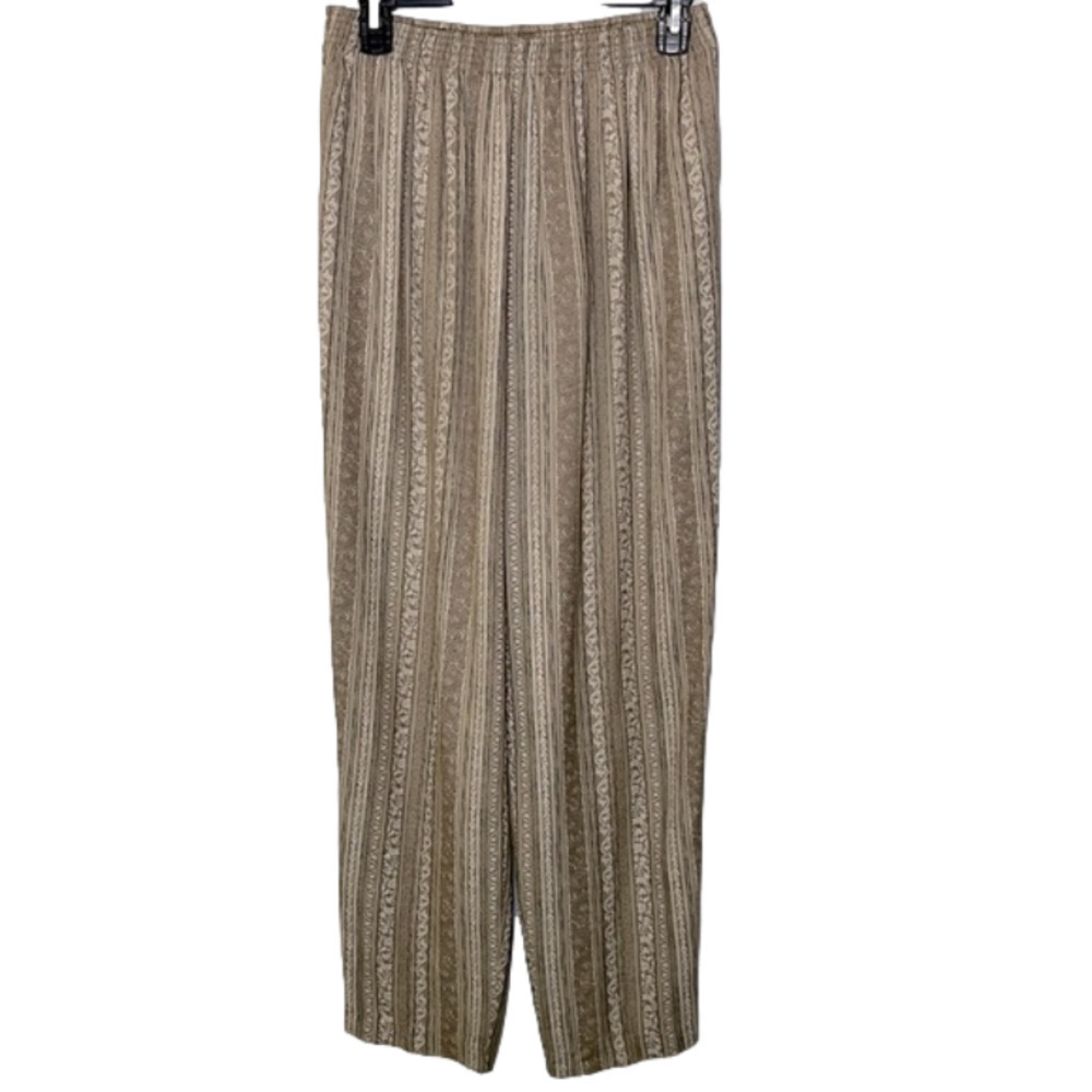 VINTAGE 90s Y2K Diane Richard Striped Design Gold Beige High Waist Pants- Medium